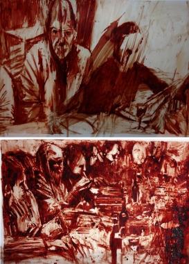 MM_2007_En_famille__140_x_100_cm_sang_de_lartiste_sur_film_polyester_finition_vernis_polyurthane_avec_rsine