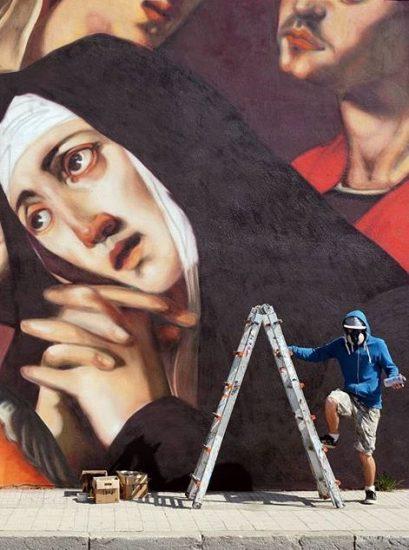 Performance street art : Andrea Ravo Mattoni interprète Luca Giordano