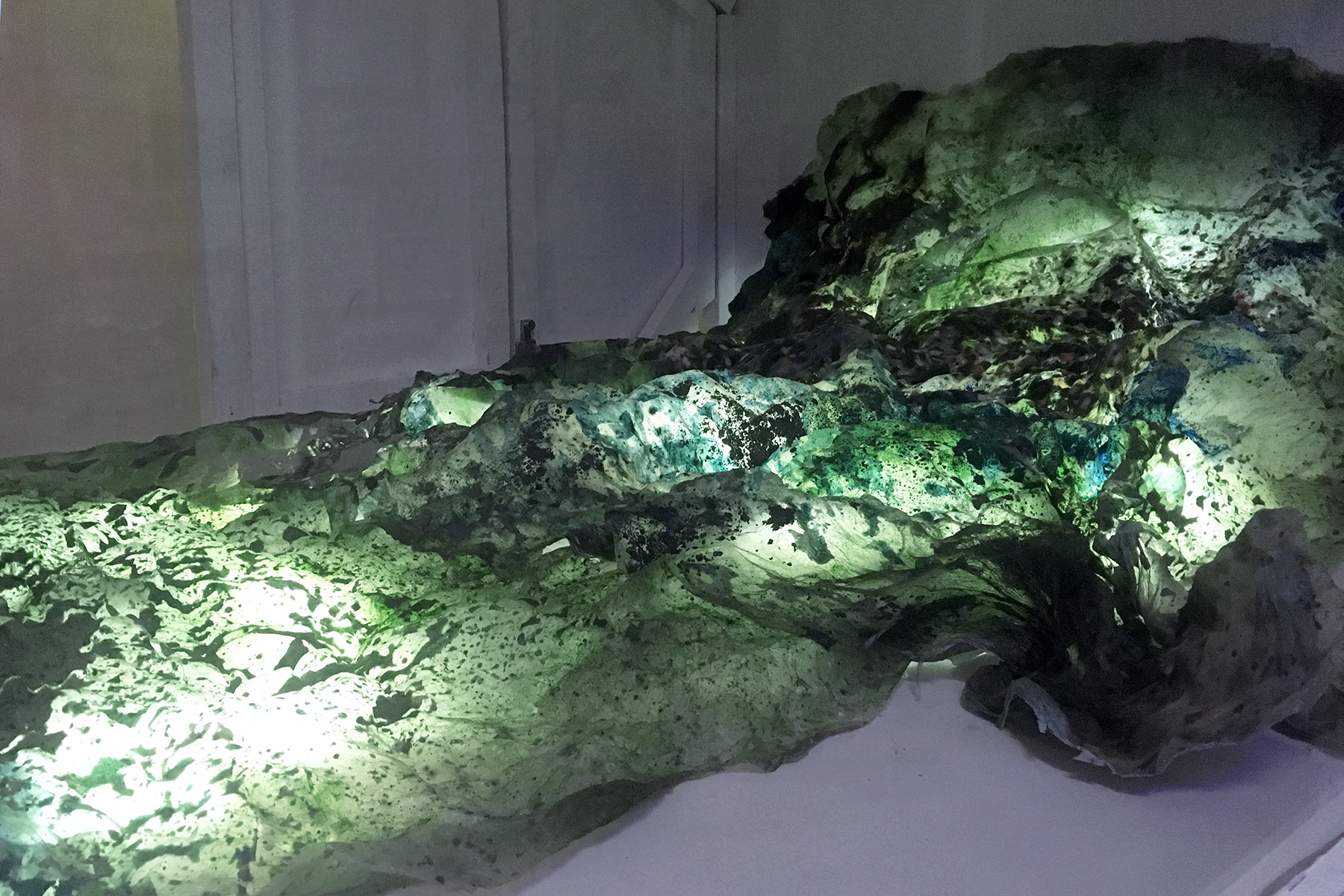 Charlotte GAUTIER VAN TOUR Relique Terre 2020, dimensions variables Agar-agar, spiruline, pigments naturels, néon flexible led © Charlotte Gautier Van Tour