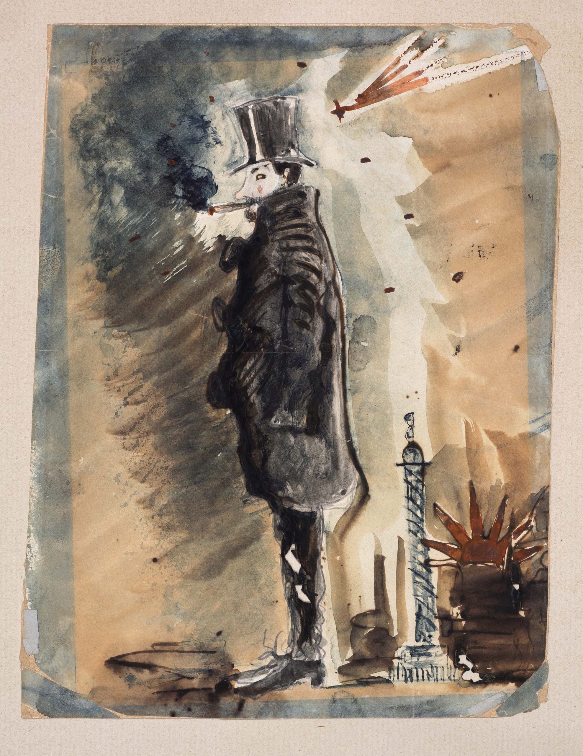 Charles Baudelaire, "Autoportrait sous l'influence du haschisch", 1842-1845. Plume et lavis rehaussés de vermillon. Coll. part. © BnF
